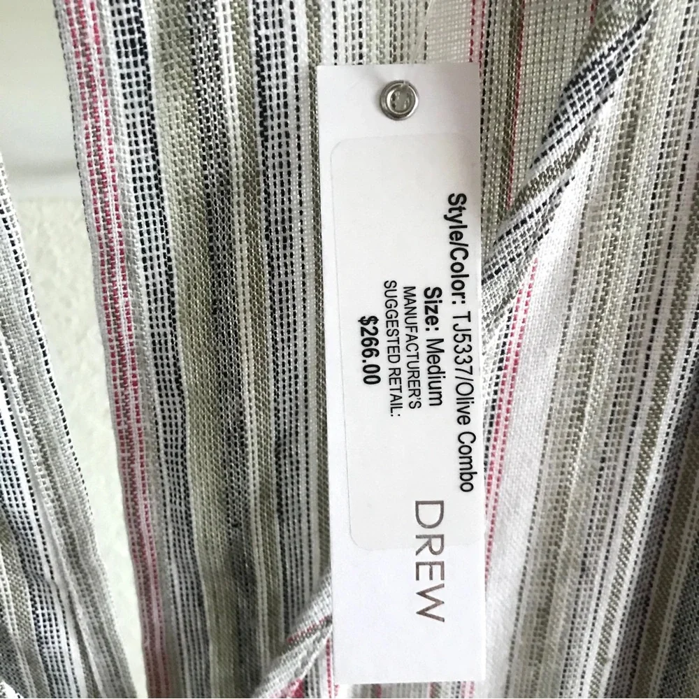 NWT Anthropologie Drew Jumpsuit Olive Combo Sz Medium Green, Cream, Pink Stripes